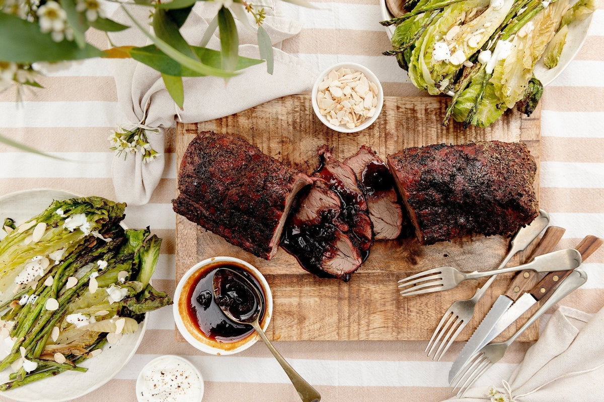 Beef Eye Fillet Roast with Plum Glaze + Sauce - Big Green Egg