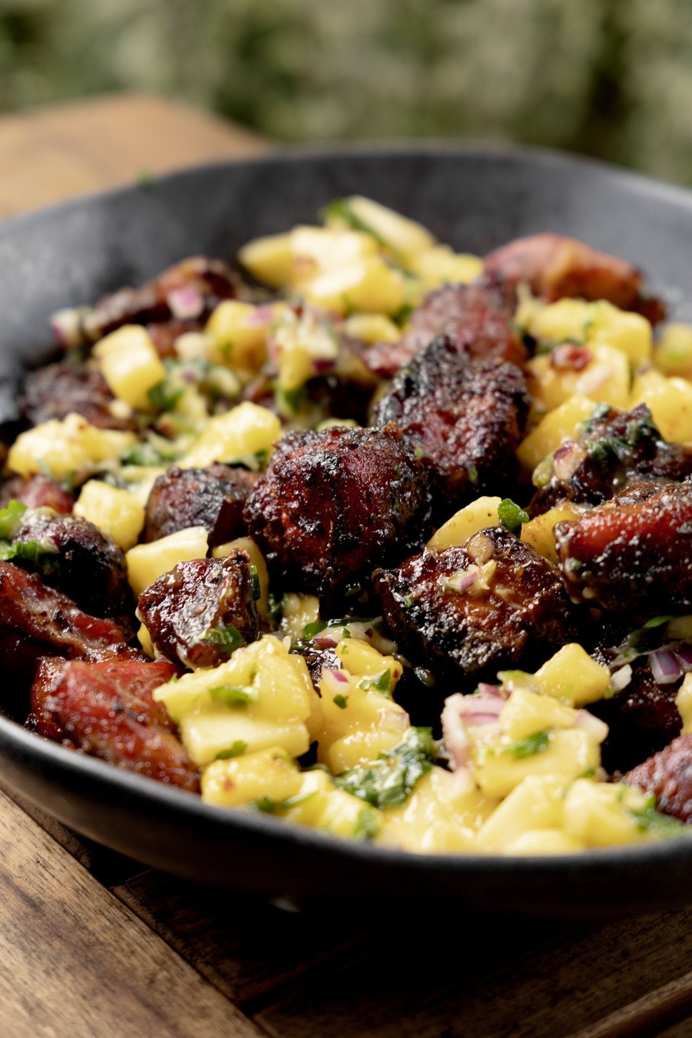 Mango-Glazed Pork Belly Burnt Ends with Chilli-Mint Salsa - Big Green Egg