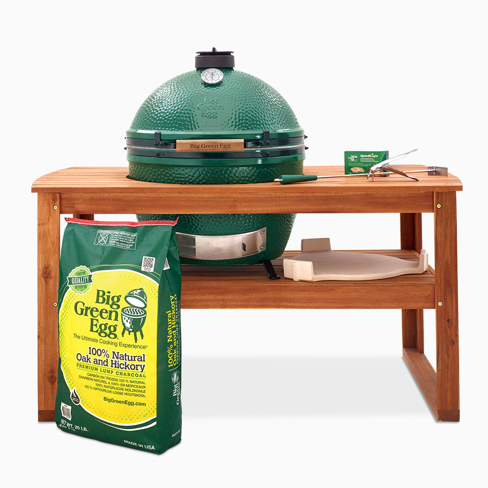 Big Green Egg XL Acacia Table Package Roadie 24 Hard Cooler White