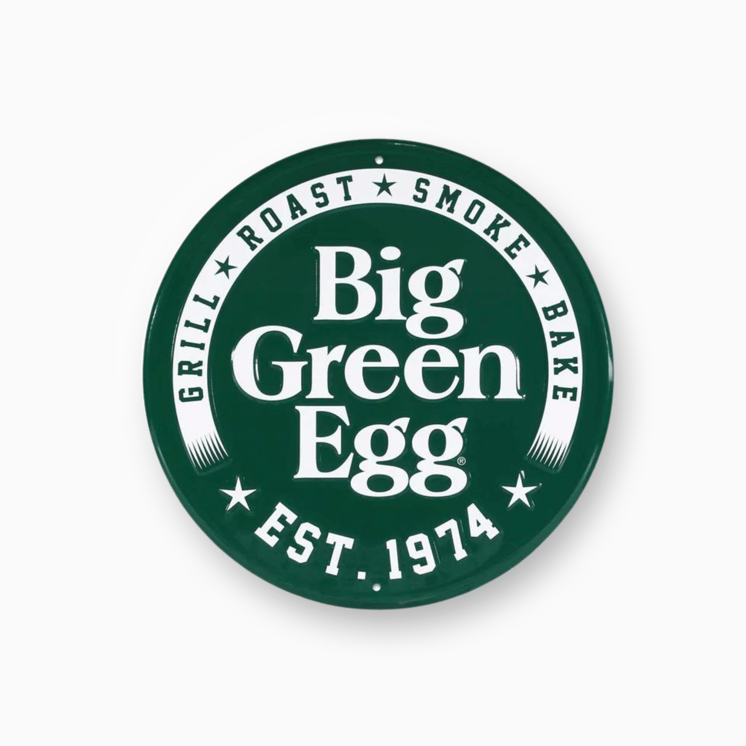 Round Stamped Aluminum Est. 1974 Sign, Green - Big Green Egg