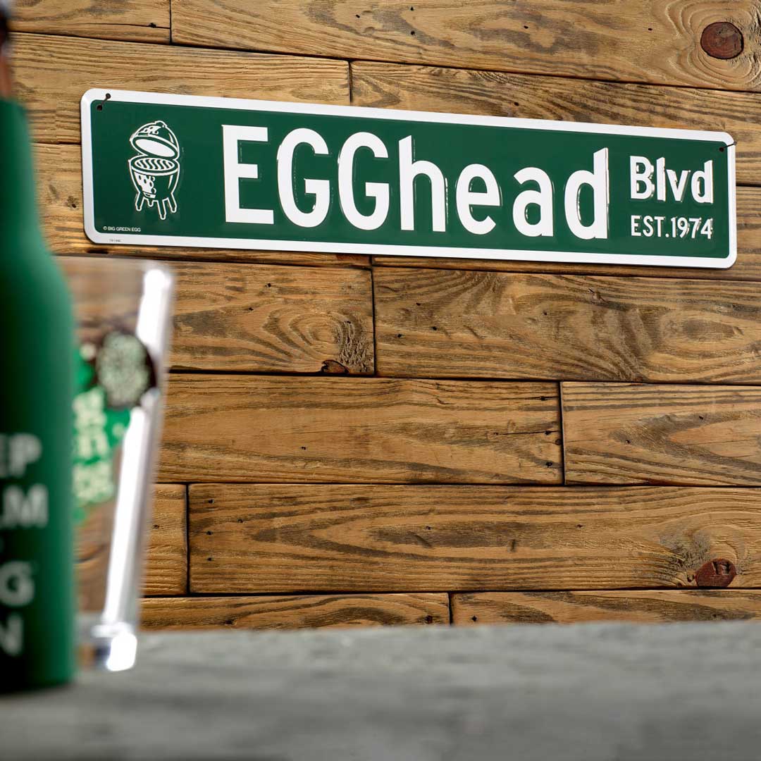 Stamped Aluminium EGGhead Street Sign - Big Green Egg