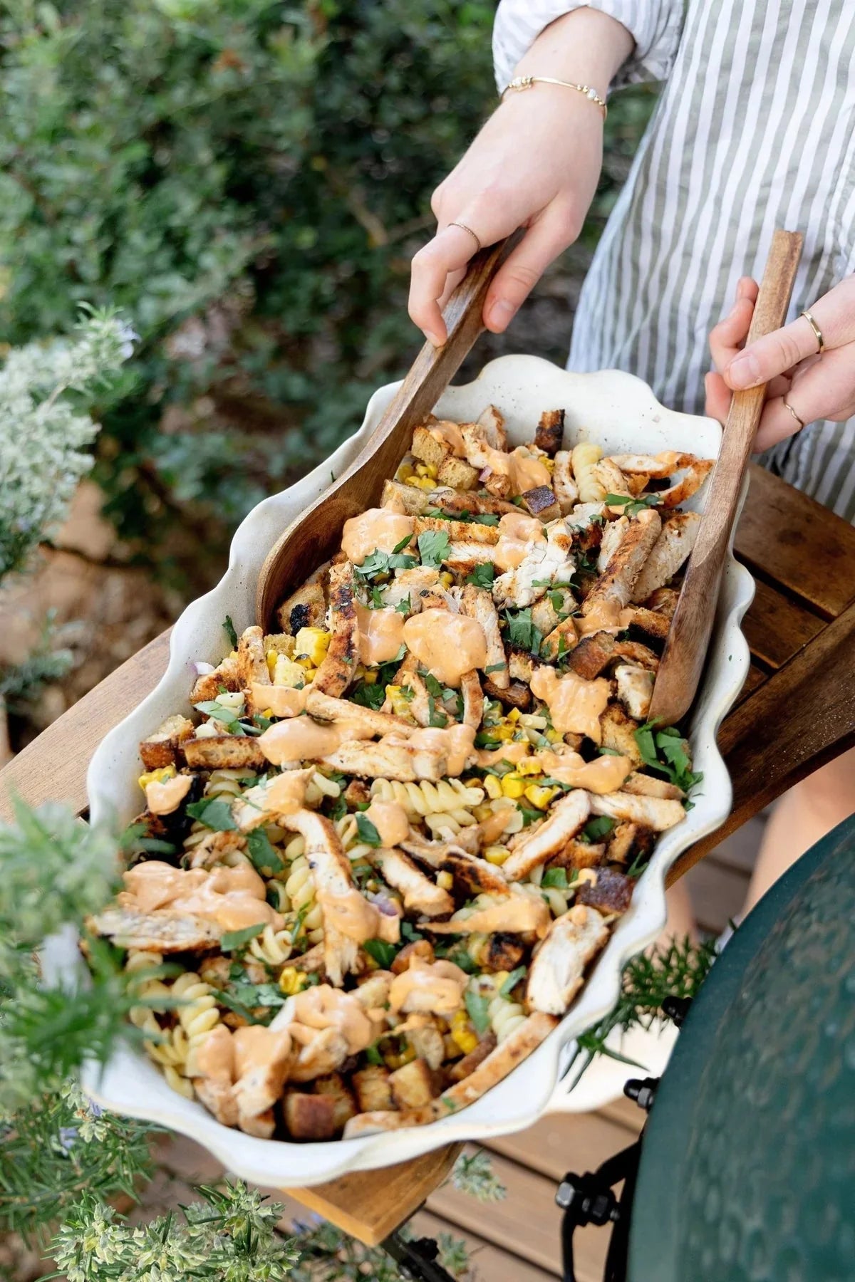 Charred Corn & Cajun Chicken Fusilli - Big Green Egg