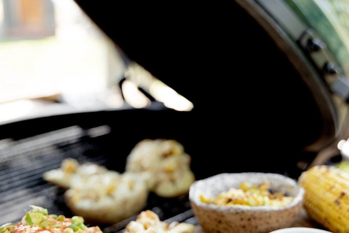 Smoky Chicken and Bacon Stuffed Potatoes - Big Green Egg