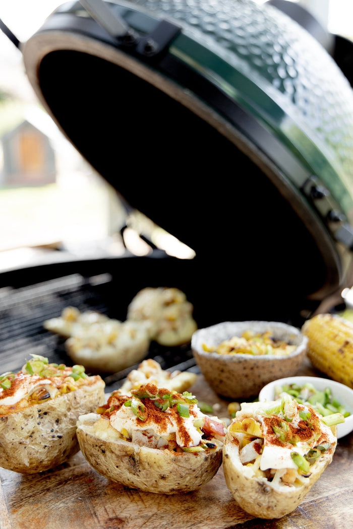 Smoky Chicken and Bacon Stuffed Potatoes - Big Green Egg