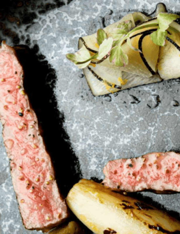 Wagyu Beef with Roasted Shallots and Eggplant Ragout - Big Green Egg